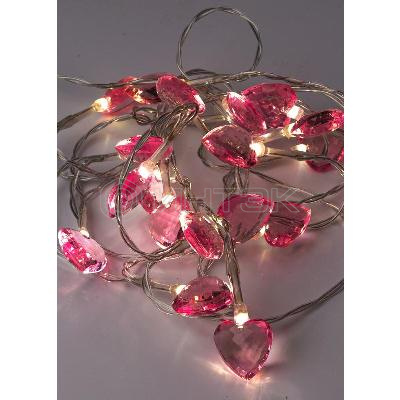 Гирлянда светодиодная "Сердечки 3D" 20LED 2.5х1х2.3см 1.9+0.5м роз. прозр. акрил тепл. бел. КОСМОС KOC_GIR-B111 изображение, фото