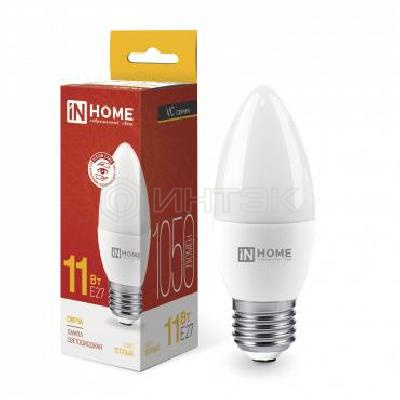 Лампа светодиодная LED-СВЕЧА-VC 11Вт свеча 3000К тепл. бел. E27 1050лм 230В IN HOME 4690612020488 изображение, фото