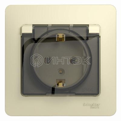 Розетка 1-м СП Glossa 16А IP20 с заземл. защ. шторки с крышкой в сборе беж.  Systeme Electric GSL000246 изображение, фото