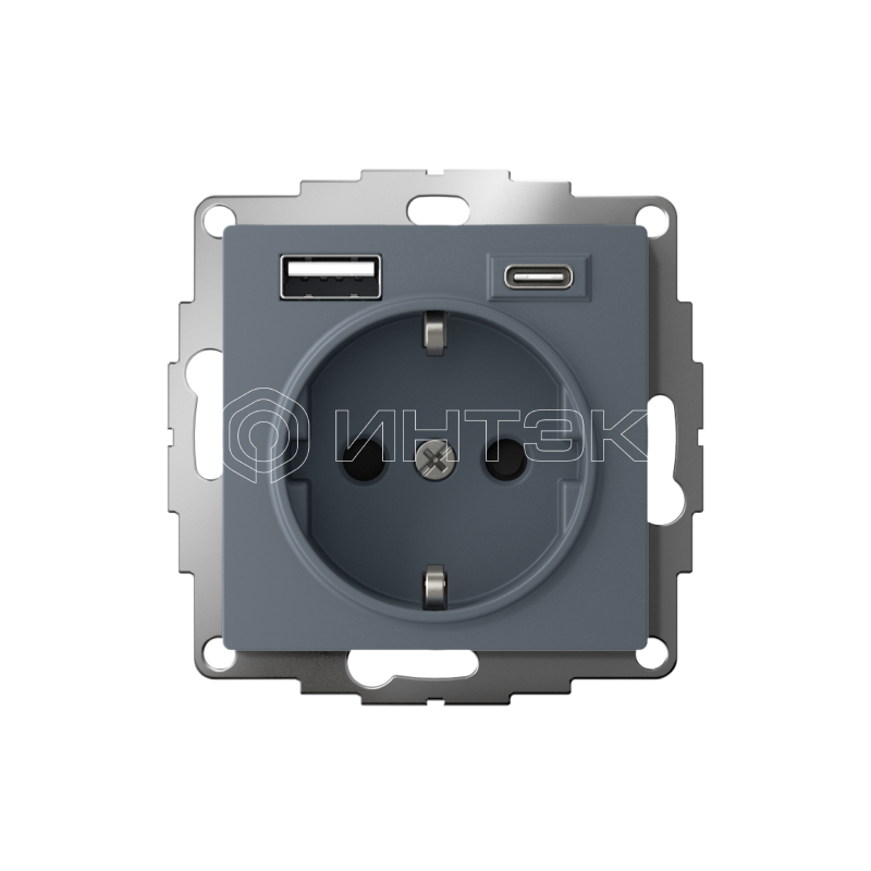Розетка AtlasDesign 16А с 2-мя заряд. устройствами USB тип A+C 5В/2.4А 2х5В/1.2А механизм грифель Systeme Electric ATN000732 изображение, фото