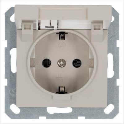 Розетка 1-м Shuko 16А IP20 с заземл. защ. шторки с крышкой механизм тауп Jasmart G5505T изображение, фото
