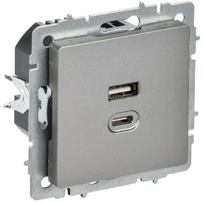Розетка СП BRITE РЮ11-2-БрС USB A+C 45Вт высокоскор. заряд. сталь IEK BR-U22-045-K46 изображение, фото