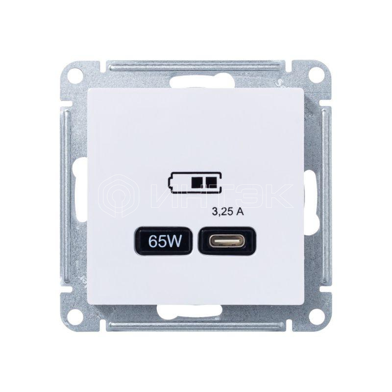 Розетка USB AtlasDesign тип C 65Вт высокоскор. ЗУ QC PD механизм лотос Systeme Electric ATN001327 изображение, фото
