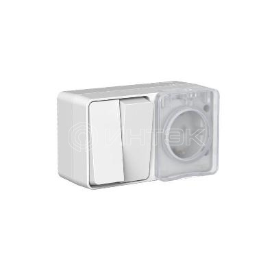 Блок ОП AtlasDesign PROFI IP54 (розетка 1-м 16А заземл. защ. шторки + 2-кл. выключатель 10А) сер. Systeme Electric ATN543074 изображение, фото