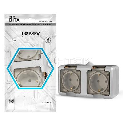 Розетка 2-м ОП Dita 16А IP54 250В с заземл. с прозр. крышкой сер.TOKOV ELECTRIC TKL-DT-R2Z-C06T-IP54 изображение, фото