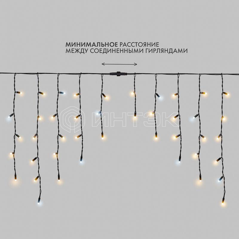 Гирлянда светодиодная "Айсикл" (бахрома) 4х0.6м 128LED тепл. бел. 10Вт 230В IP67 эффект мерцания провод каучук черн. (нужен шнур питания 315-000) Neon-Night 255-236 изображение, фото