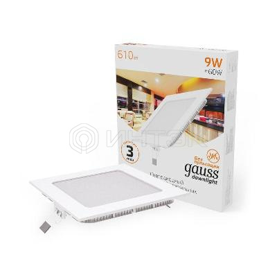 Светильник светодиодный Slim 9Вт 3000К IP20 610лм 220-240В ДВО квадрат бел. GAUSS 940111109 изображение, фото