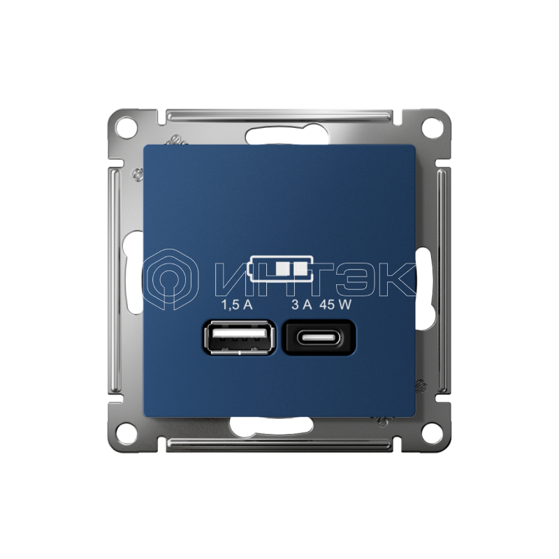 Розетка USB AtlasDesign тип A+C 45Вт высокоскор. ЗУ QC PD механизм аквамарин Systeme Electric ATN001129 изображение, фото