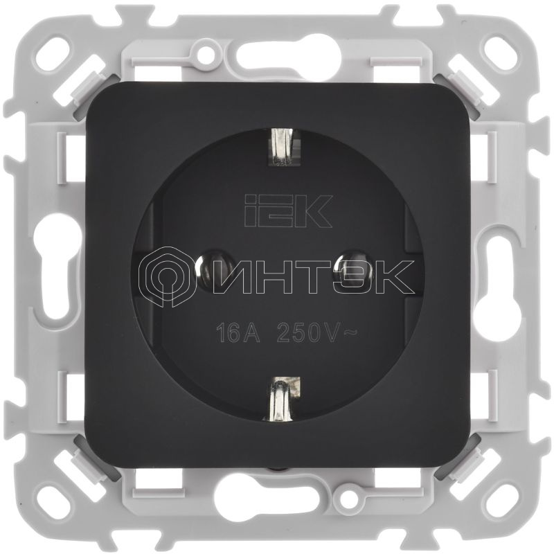 Розетка СП FLITE РС11-1-ФлЧ 16А с заземл. без защ. шторок безвинтовое крепление механизм черн. IEK FI-R11-16-1-K02 изображение, фото