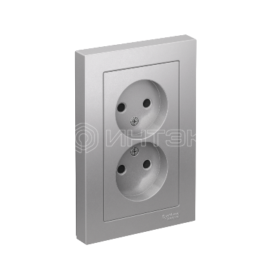 Розетка 2-м СП AtlasDesign 16А IP20 без заземл. защ. шторки в сборе алюм. Systeme Electric ATN000322 изображение, фото