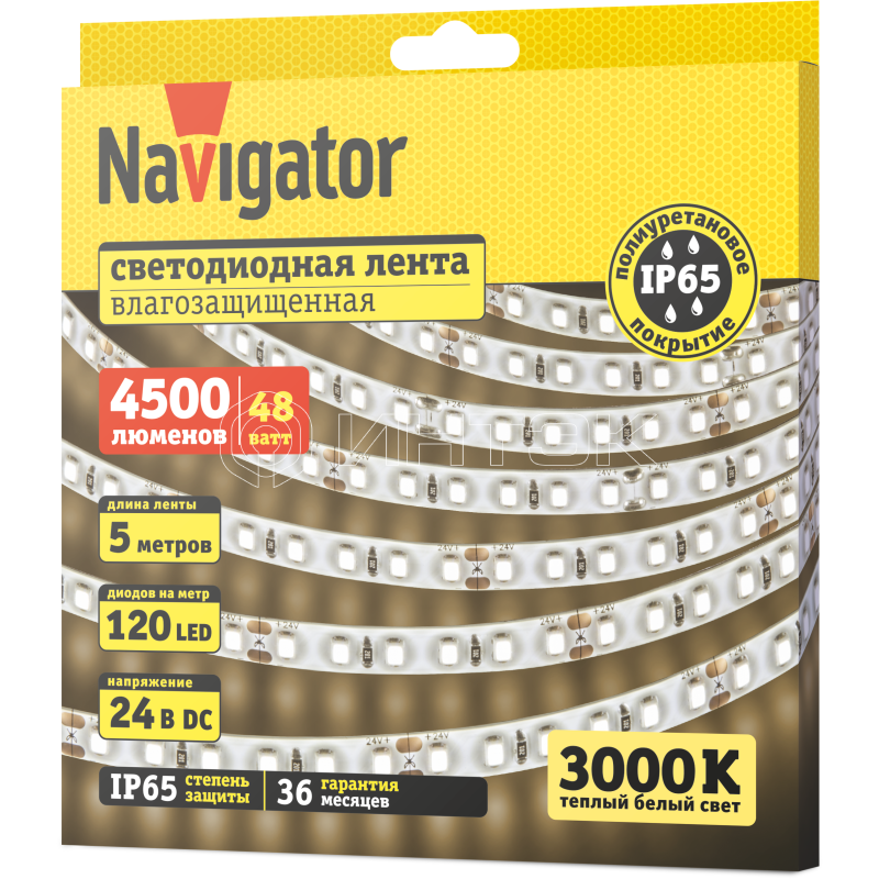 Лента светодиодная 95 308 NLS-2835WW120-9.6-IP65-24V (уп.5м) Navigator 95308 изображение, фото