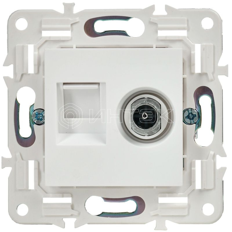 Розетка двойная TV+RJ45 кат.5E SKANDY SK-A14W арктич. бел. IEK SK-AK20-1-K01 изображение, фото