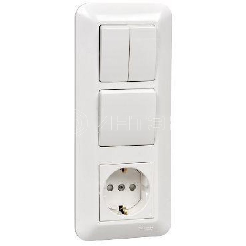 Блок СП Blanca / Прима (розетка с заземл. + 1-кл. + 2-кл. выкл.) (розн. упак.) бел.  Systeme Electric BK2VR-008A-BI изображение, фото
