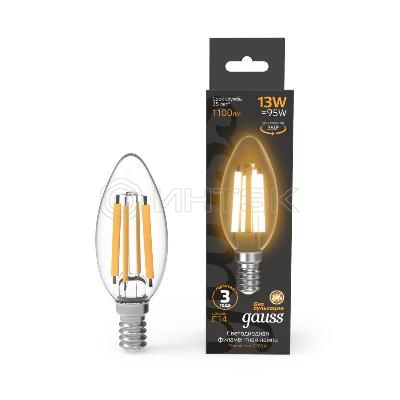 Лампа светодиодная филаментная Black Filament 13Вт свеча 2700К тепл. бел. E14 1100лм GAUSS 103801113 изображение, фото