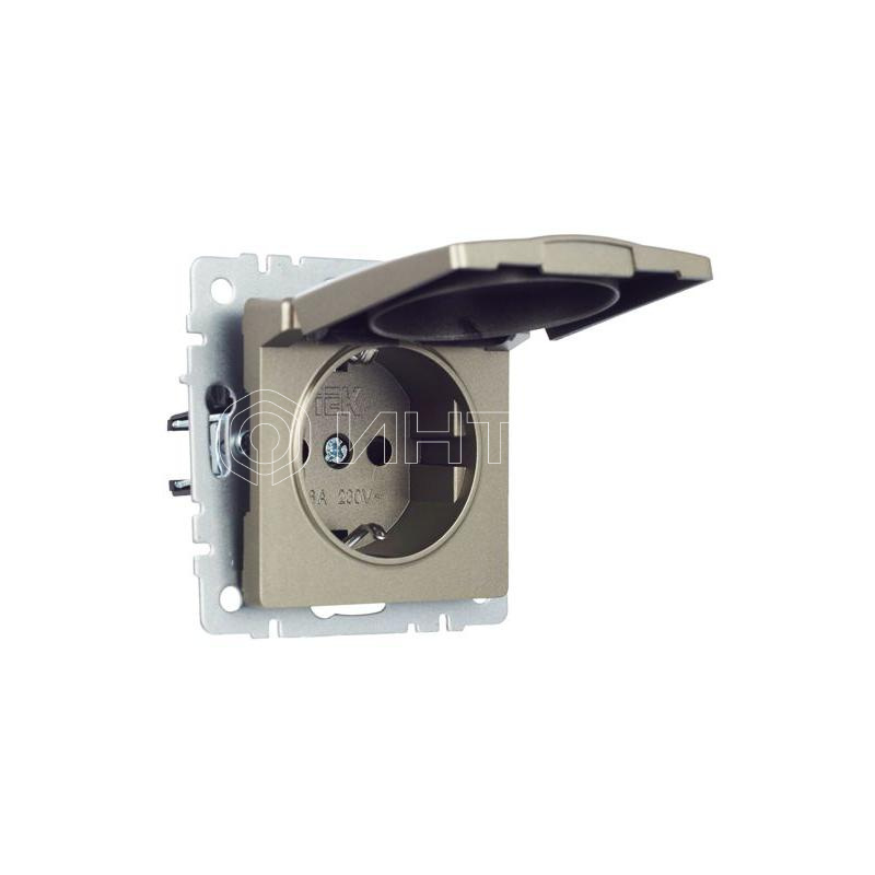 Розетка BRITE РСбш10-3-БрШ 16А IP20 с заземл. защ. шторки с крышкой механизм шампань IEK BR-R16-16-K37 изображение, фото