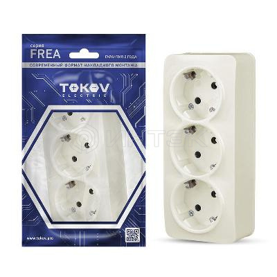 Розетка 3-м ОП Frea 16А IP20 250В с заземл. АБС-пластик беж. TOKOV ELECTRIC TKE-FR-R3Z-C02 изображение, фото