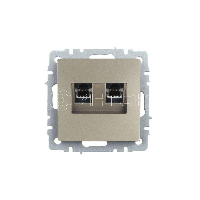 Розетка компьютерная двойн. СП RJ45 кат.5E BRITE РК10-2-БрШ механизм шампань IEK BR-K20-1-K37 изображение, фото