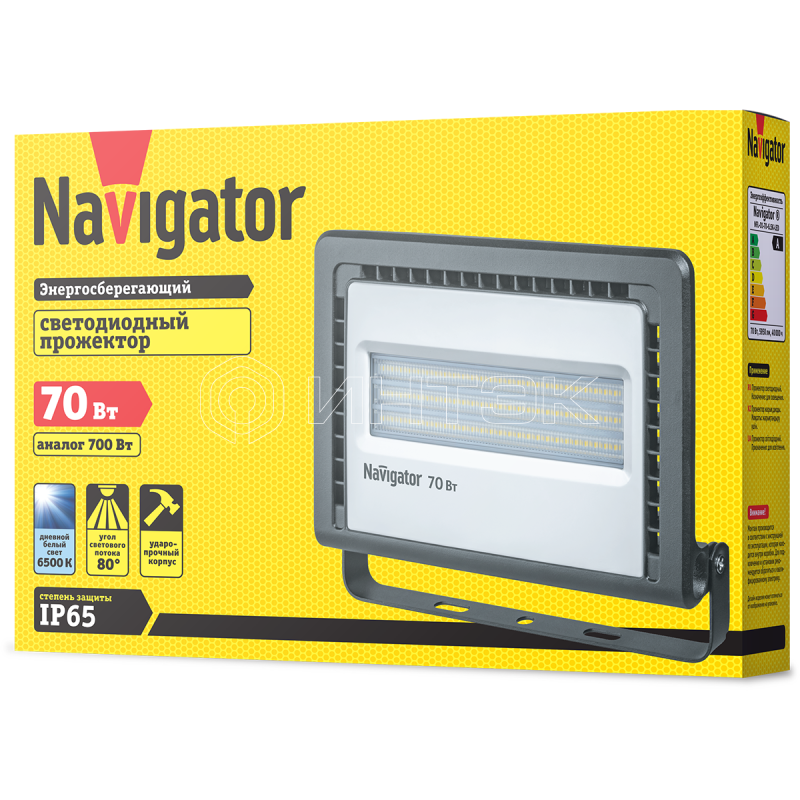 Прожектор светодиодный 14 148 NFL-01-70-6.5K-LED 70Вт 6500К IP65 5950лм черн. Navigator 14148 изображение, фото