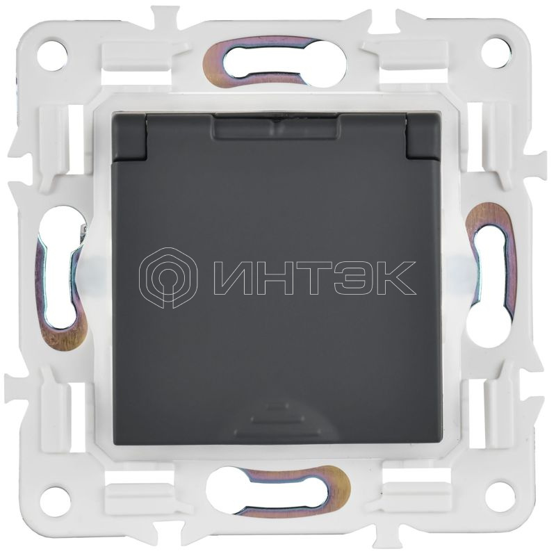Розетка 1-м SKANDY 16А IP44 с заземл. защ. шторки с крышкой SK-R11G графит IEK SK-R16-16-44-K53 изображение, фото
