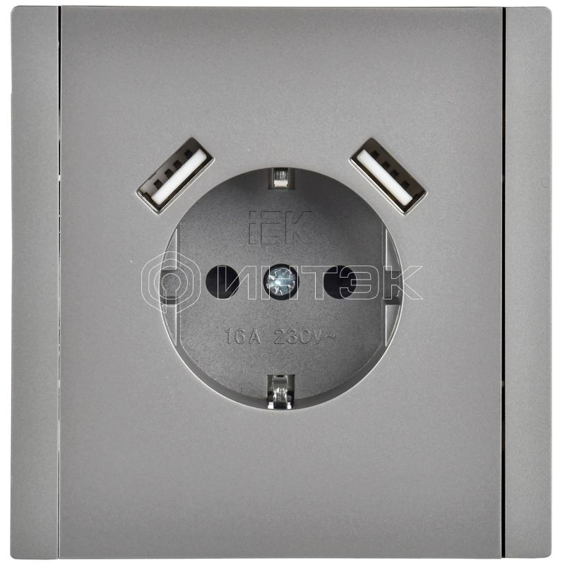Розетка FORTE&PIANO FP545 16А USB A+A 3.1А с заземл. защ. шторки винт. крепл. сталь IEK FP-R14-16-U21-D31-K46 изображение, фото
