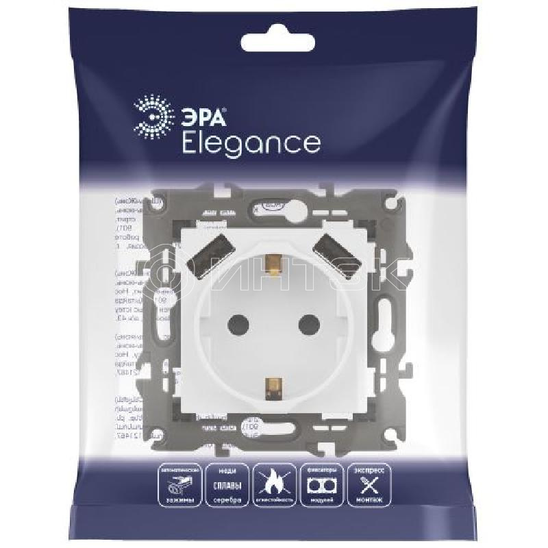 Розетка Elegance 14-4109-01М 16A 250В 2P+E защ. штор. с 2xUSB 3А 5В матов. бел. Эра Б0065773 изображение, фото