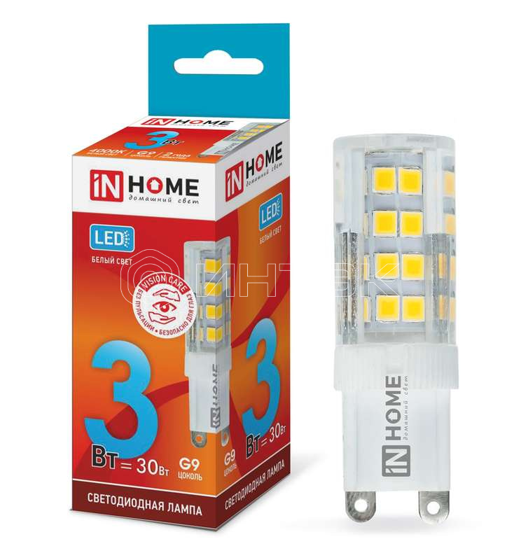 Лампа светодиодная LED-JCD-VC 3Вт капсульная 4000К нейтр. бел. G9 260лм 230В IN HOME 4690612019864 изображение, фото