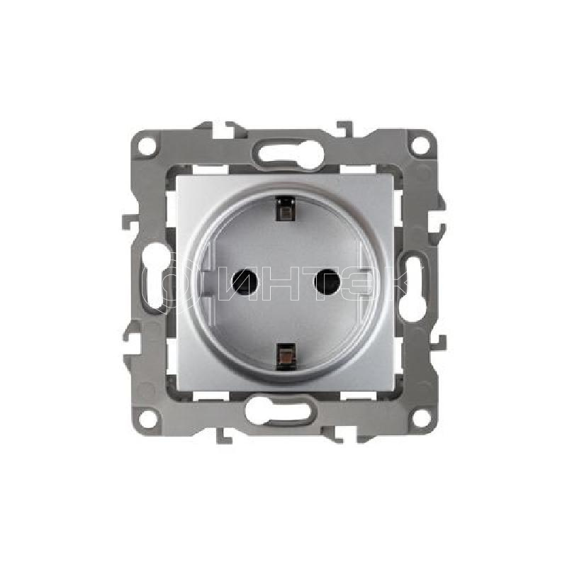 Розетка 1-м СП Эра12 12-2102-03 16А IP20 16AX 250В 2P+E Schuko защ. шторки механизм алюм. Эра Б0014689 изображение, фото