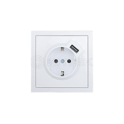 Розетка 1-м ZIMA IP20 + USB с заземл. механизм бел. LEZARD 704-0288-181 изображение, фото
