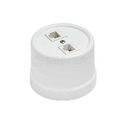 Розетка компьютерная 2-м ОП Лизетта RJ45 10А IP20 ретро кат.5E керамика бел. Bironi B1-302-01 изображение, фото