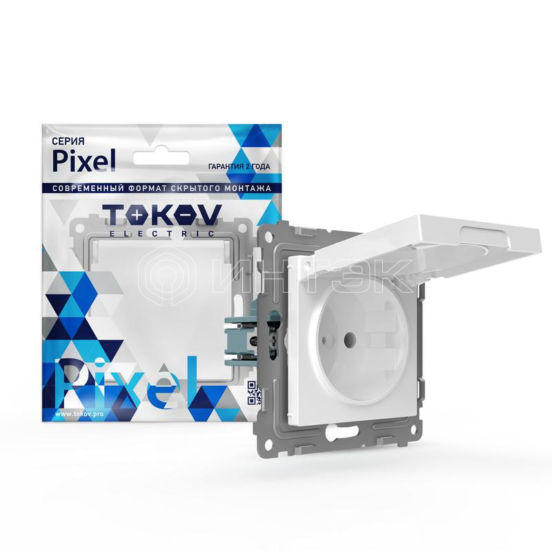 Розетка 1-м СП Pixel IP44 с заземл. с крышкой механизм бел. TOKOV ELECTRIC TKE-PX-R1ZSW1-C01-IP44 изображение, фото