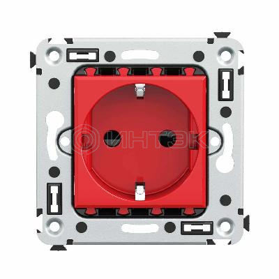 Розетка 1-м СП 2мод. Avanti "Красный квадрат" 16А IP20 2P+E защ. шторки красн. DKC 4401003 изображение, фото