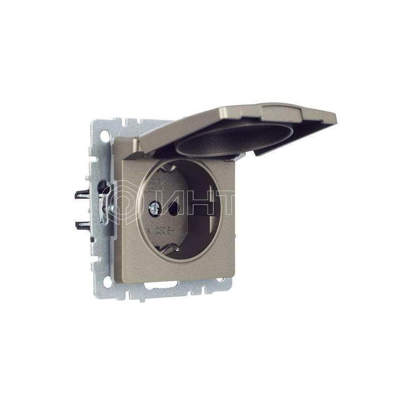 Розетка BRITE РСбш10-3-44-БрШ 16А IP44 с заземл. защ. шторки с крышкой механизм шампань IEK BR-R16-16-44-K37 изображение, фото