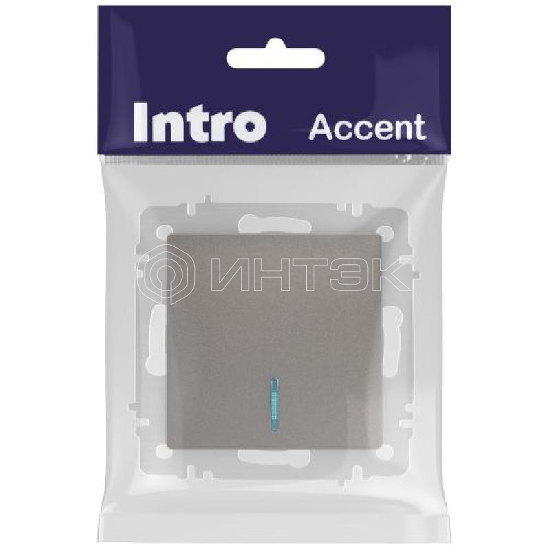 Выключатель 1-кл. СП Accent 6-102-09 10А IP20 250В с подсветкой AL/CU титан Intro Б0063460 изображение, фото