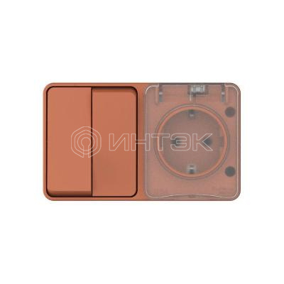 Блок ОП AtlasDesign PROFI IP54 (розетка 1-м 16А заземл. защ. шторки + 2-кл. выключатель 10А) терракот. Systeme Electric ATN547074 изображение, фото
