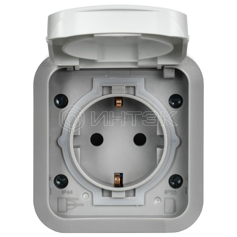 Розетка 1-м ОП TORS TS321 16А IP55 с заземл. защ. шторки с крышкой с иконкой самокат сер./бел. IEK TS-R110-16-55-K41 изображение, фото