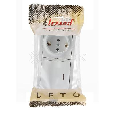 Блок ОП LETO (1-кл. выключатель с индикацией + 1-м розетка с заземл.) горизонт. бел. LEZARD 752-0200-170BIP изображение, фото