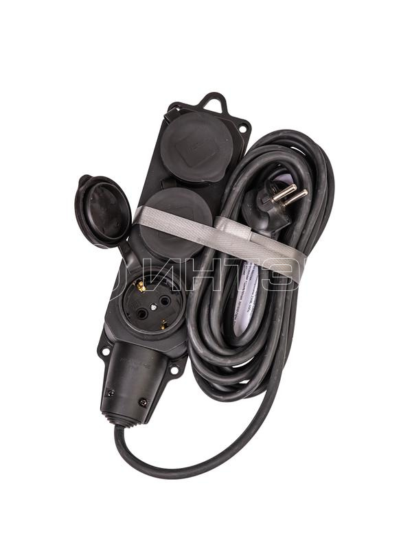 Удлинитель на каучуковой колодке 3х5м 16А IP44 250В 4кВт каучук КГ 3х2.5 черн. УХз16 Россия КОСМОС YKsm5m-3g(16A)KG-B изображение, фото