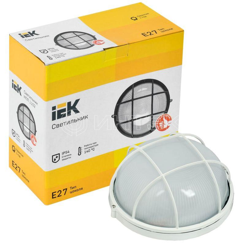 Светильник НПП 1102 100Вт E27 IP54 бел. круг с решеткой IEK LNPP0-1102-1-100-K01 изображение, фото