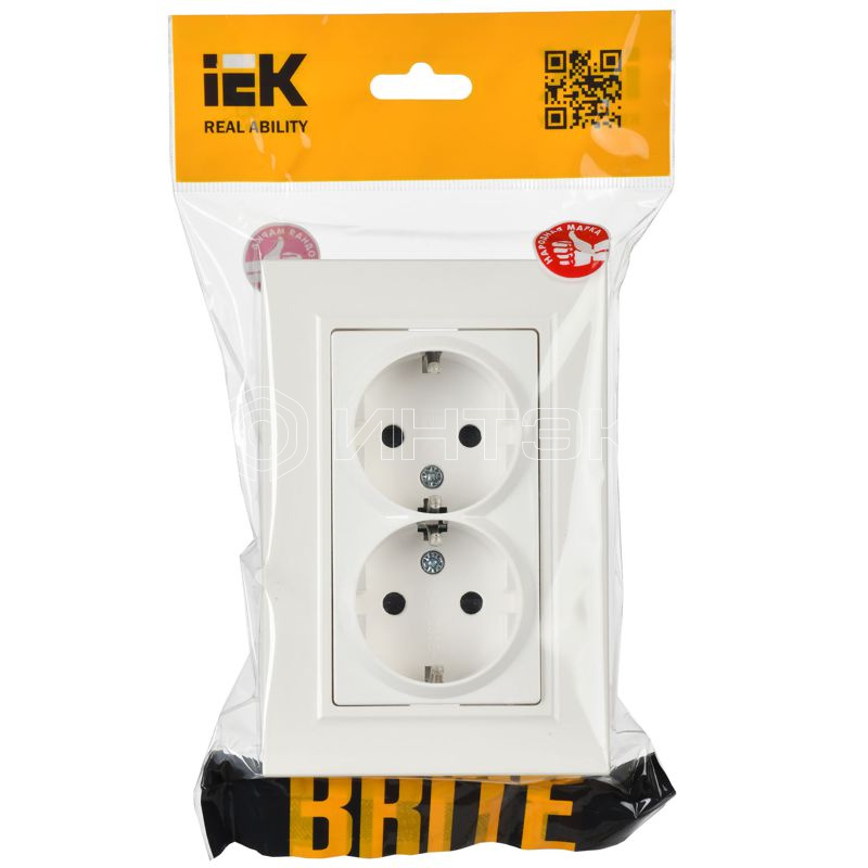 Розетка 2-м СП BRITE РСш12-3-БрБ 16А в сборе с заземл. защ. шторки бел. IEK BR-R24-16-K01-F изображение, фото