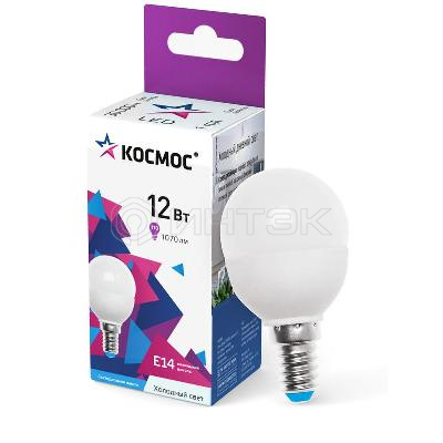 Лампа светодиодная 12Вт шар 6500К холод. бел. E14 220В КОСМОС LkeLED12wGL45E1465 изображение, фото