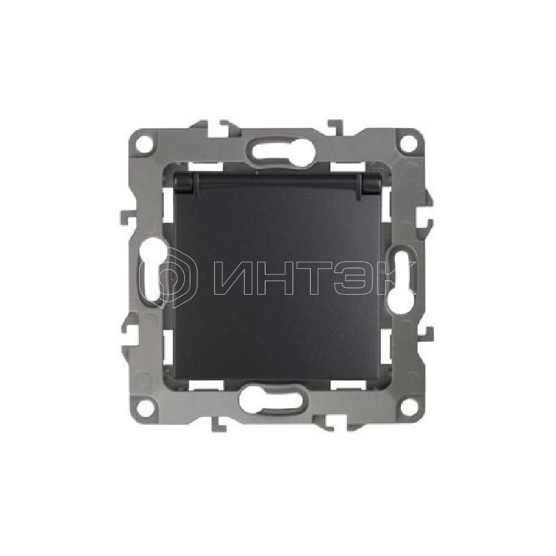 Розетка 1-м СП Эра12 12-2103-05 16А IP20 16AX 250В 2P+E Schuko защ. шторки с крышкой механизм антрацит Эра Б0014697 изображение, фото
