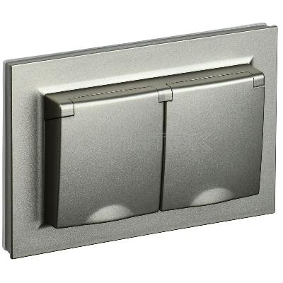 Розетка 2-м СП BRITE РСбш12-3-44-БрШ 16А в сборе IP44 с крышкой шампань IEK BR-R26-16-44-K37-F изображение, фото