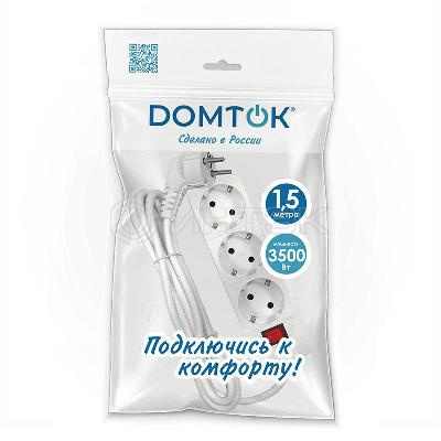 Удлинитель 3х1.5м с заземл. 16А IP20 3.5кВт ПВС 3х1 с выкл. бел. DOMTOK 2379 изображение, фото