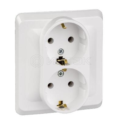 Розетка 2-м СП Этюд 16А IP20 250В с заземл. без защ. шторок бел.  Systeme Electric PC16-007B изображение, фото