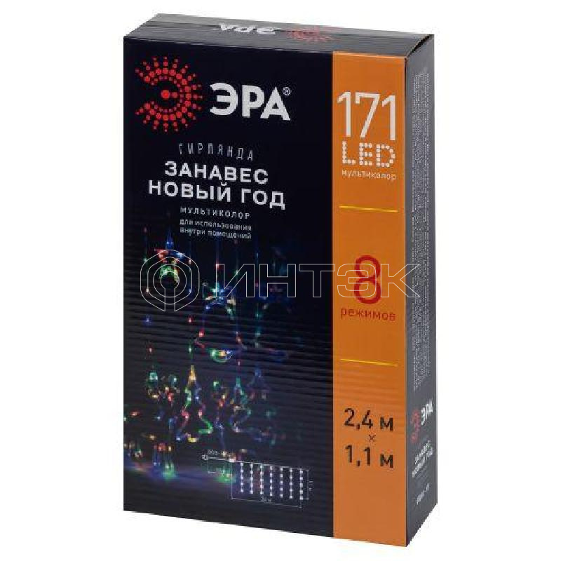 Гирлянда светодиодная "Занавес" "Новый год" 2.4х1.1м 171LED мультиколор IP2 220В 8 режимов дл. провода 3м Эра Б0055998 изображение, фото