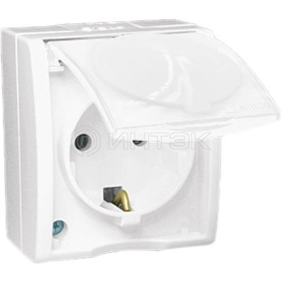Розетка 1-м ОП Simon15 16А IP54 250В с заземл. с крышкой винт. клеммы бел. Simon 1594445-030 изображение, фото