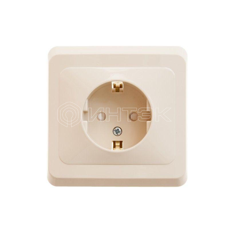 Розетка 1-м СП Этюд 16А IP20 250В с заземл. защ. шторки крем. Systeme Electric PC16-004K изображение, фото