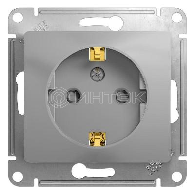 Розетка 1-м СП Glossa 16А IP20 с заземл. защ. шторки механизм алюм.  Systeme Electric GSL000345 изображение, фото