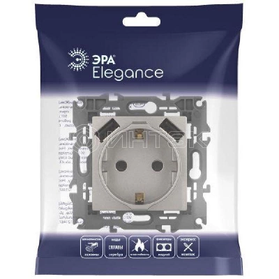 Розетка Elegance 14-4109-16 16A 250В 2P+E защ. штор. с 2xUSB 3А 5В титан Эра Б0065775 изображение, фото