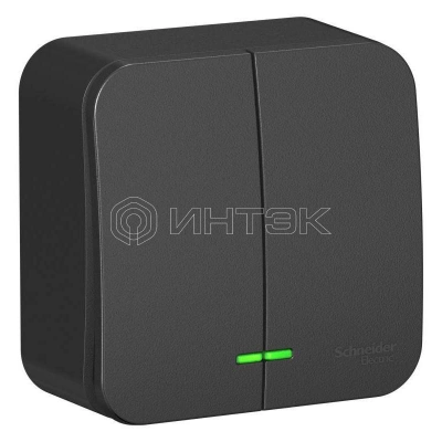 Выключатель 2-кл. ОП Blanca 10А IP20 (сх. 5) 250В с подсветкой с изолир. пластиной антрацит Systeme Electric BLNVA105116 изображение, фото